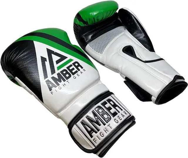 Alt view image 3 of 6 - Amber Fight Gear Fury Boxing Gloves - Kickboxing, Muay Thai Training Gloves, Sparring Punching Bag Mitts, Durable PU, Non-Slip Wrist Support, Multi-Sport Glove, 12 oz, Green/Black