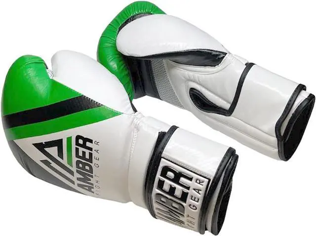 Alt view image 4 of 6 - Amber Fight Gear Fury Boxing Gloves - Kickboxing, Muay Thai Training Gloves, Sparring Punching Bag Mitts, Durable PU, Non-Slip Wrist Support, Multi-Sport Glove, 12 oz, Green/Black