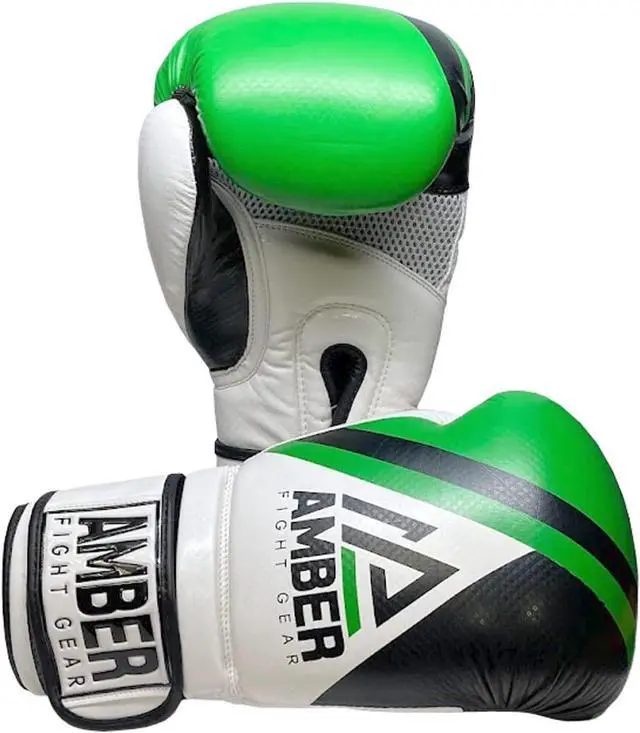 Alt view image 5 of 6 - Amber Fight Gear Fury Boxing Gloves - Kickboxing, Muay Thai Training Gloves, Sparring Punching Bag Mitts, Durable PU, Non-Slip Wrist Support, Multi-Sport Glove, 12 oz, Green/Black
