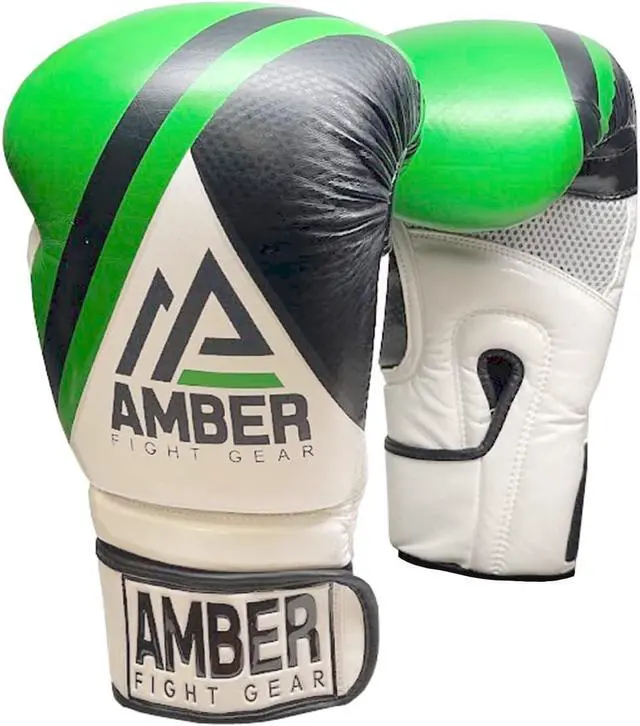 Alt view image 2 of 6 - Amber Fight Gear Fury Boxing Gloves - Kickboxing, Muay Thai Training Gloves, Sparring Punching Bag Mitts, Durable PU, Non-Slip Wrist Support, Multi-Sport Glove, 16oz, Green/Black