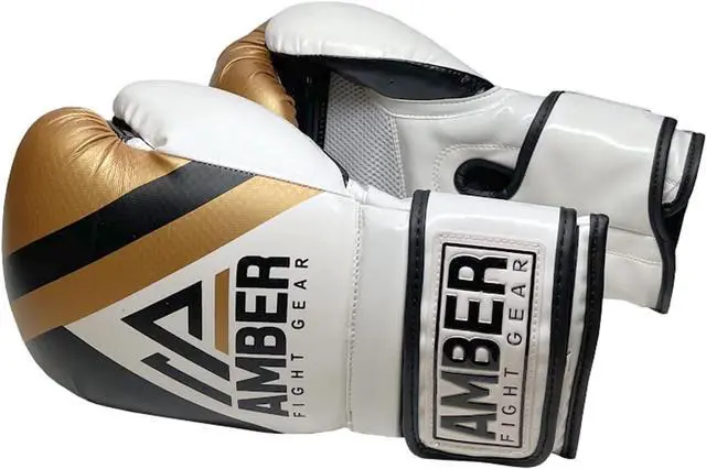 Alt view image 2 of 6 - Amber Fight Gear Fury Boxing Gloves - Kickboxing, Muay Thai Training Gloves, Sparring Punching Bag Mitts, Durable PU, Non-Slip Wrist Support, Multi-Sport Glove, 14oz, Gold/Black