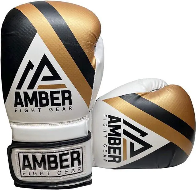 Main image of Amber Fight Gear Fury Boxing Gloves - Kickboxing, Muay Thai Training Gloves, Sparring Punching Bag Mitts, Durable PU, Non-Slip Wrist Support, Multi-Sport Glove, 14oz, Gold/Black