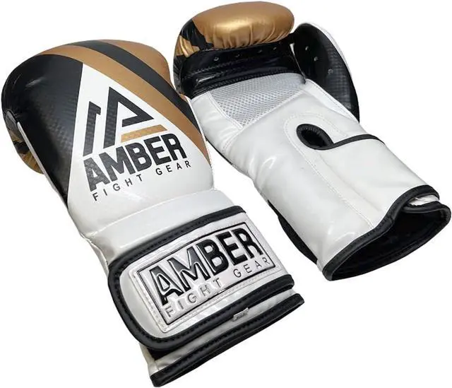 Alt view image 3 of 6 - Amber Fight Gear Fury Boxing Gloves - Kickboxing, Muay Thai Training Gloves, Sparring Punching Bag Mitts, Durable PU, Non-Slip Wrist Support, Multi-Sport Glove, 14oz, Gold/Black