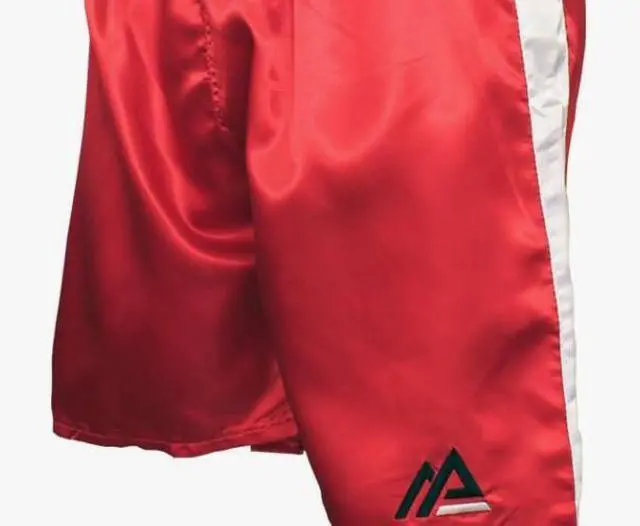 Alt view image 3 of 3 - Amber Fight Gear Champion Pro Style Boxing Kickboxing Muay Thai MMA Training Shorts, Full-Length Trunks with Side Splits Large Red