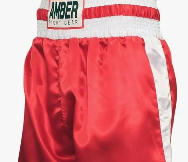 Alt view image 2 of 3 - Amber Fight Gear Champion Pro Style Boxing Kickboxing Muay Thai MMA Training Shorts, Full-Length Trunks with Side Splits Large Red