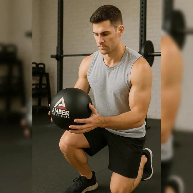 Alt view image 3 of 5 - Amber Fight Gear Leather Medicine Ball for Strength & Conditioning, Plyometric & Core Training, Cardio Workouts for Muscle Building, Squats, Lunges, Partner Training