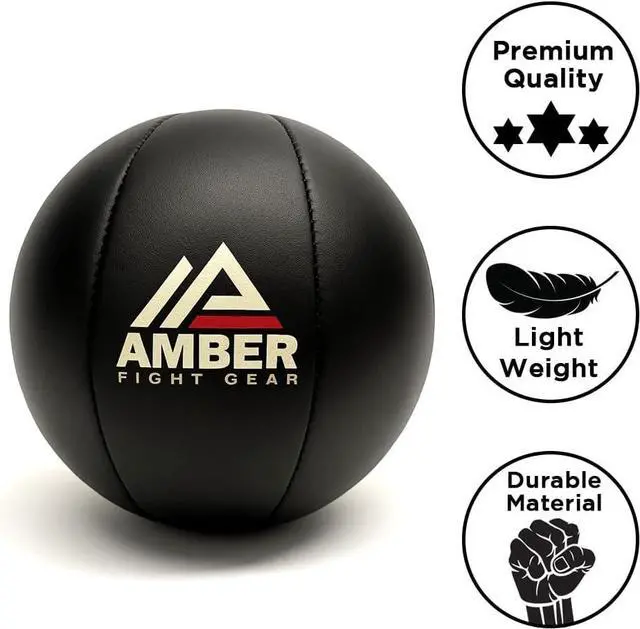 Alt view image 3 of 5 - Amber Fight Gear Leather Medicine Ball for Strength & Conditioning, Plyometric & Core Training, Cardio Workouts for Muscle Building, Squats, Lunges, Partner Training. 20 lbs.