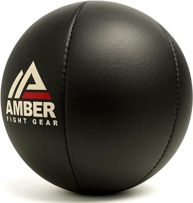 Alt view image 2 of 5 - Amber Fight Gear Leather Medicine Ball for Strength & Conditioning, Plyometric & Core Training, Cardio Workouts for Muscle Building, Squats, Lunges, Partner Training. 20 lbs.