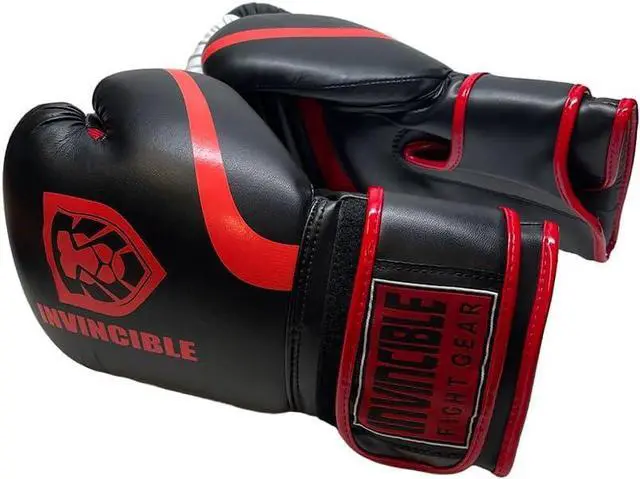 Alt view image 5 of 5 - Invincible Fight Gear Standard Leather Hook and Loop Training Boxing Gloves - Ideal for Boxing, Kickboxing, Muay Thai, MMA for Men Women and Kids Black/Red 12 oz.