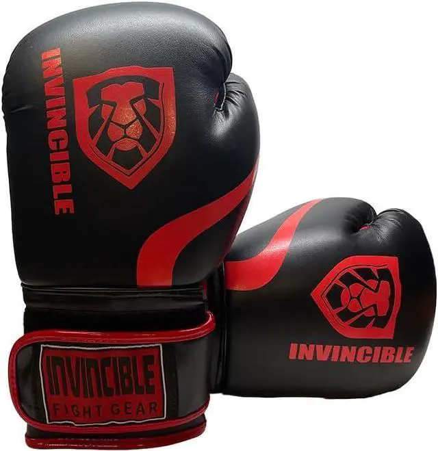 Alt view image 4 of 5 - Invincible Fight Gear Standard Leather Hook and Loop Training Boxing Gloves - Ideal for Boxing, Kickboxing, Muay Thai, MMA for Men Women and Kids Black/Red 12 oz.