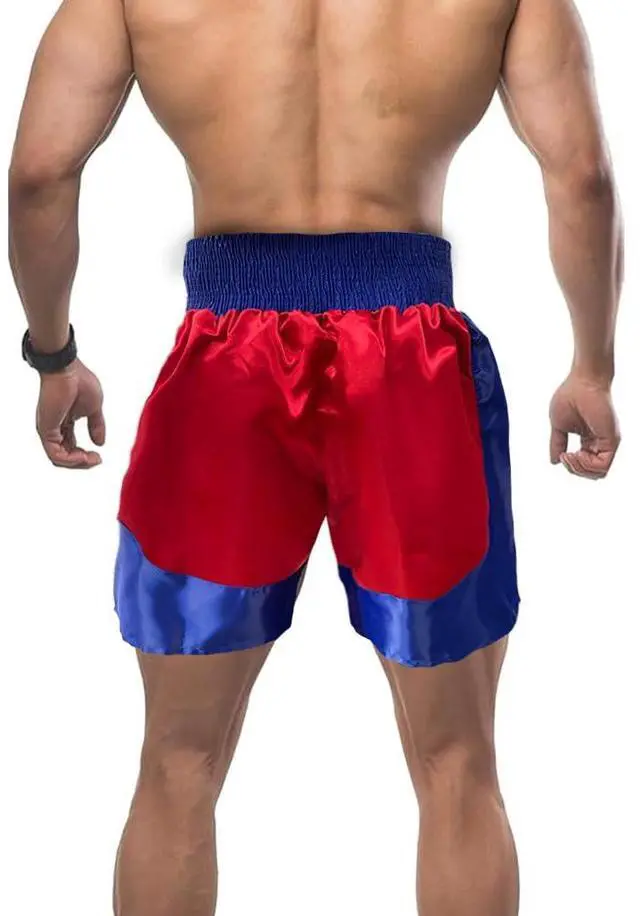 Alt view image 4 of 5 - Amber Sporting Goods Men's Boxing Shorts, Ultra Lightweight, Durable - Ideal for MMA, Muay Thai Red/Blue 2XS