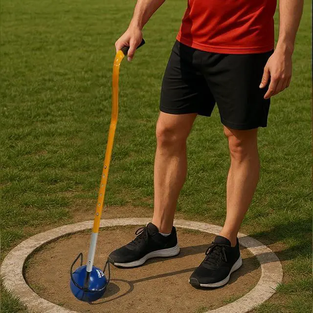 Alt view image 4 of 5 - Amber Fight Gear Ultimate Shotput & Hammer Retrieving Tool, Adjustable 6 Heights (24"-29"), Sturdy Steel, Deep Cup for Secure Pick-Up, Ergonomic Foam Handle, Ideal for Track & Field Athletes & Coaches