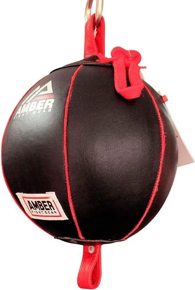 Alt view image 2 of 4 - Amber Fight Gear Boxing MMA Muay Thai Fitness Workout Training Leather Punching Floor to Ceiling Speed Dodge Ball Double End Bag Professional with Bungee Cords Large