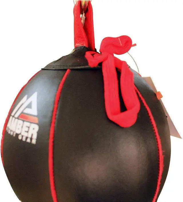 Alt view image 4 of 4 - Amber Fight Gear Boxing MMA Muay Thai Fitness Workout Training Leather Punching Floor to Ceiling Speed Dodge Ball Double End Bag Professional with Bungee Cords Large