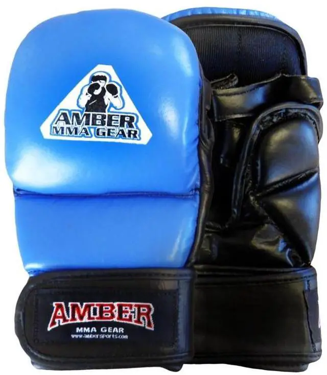 Alt view image 2 of 3 - Amber Fight Gear MMA Safety Training Gloves, Premium Leather, Shock Absorbing Foam, Adjustable Velcro Closure, Durable & Comfortable for Sparring, Bag Work & MMA Workouts, Blue, X-Large