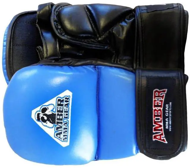 Alt view image 3 of 3 - Amber Fight Gear MMA Safety Training Gloves, Premium Leather, Shock Absorbing Foam, Adjustable Velcro Closure, Durable & Comfortable for Sparring, Bag Work & MMA Workouts, Blue, X-Large