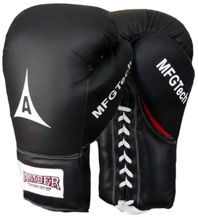 Alt view image 2 of 3 - Amber Fight Gear Premium Leather Lace-Up Gloves Superior Shock Protection, Sweat-Resistant Lining, and Unmatched Durability for Optimal Performance, Available in Sizes 14 oz, 16 oz, and 18 oz