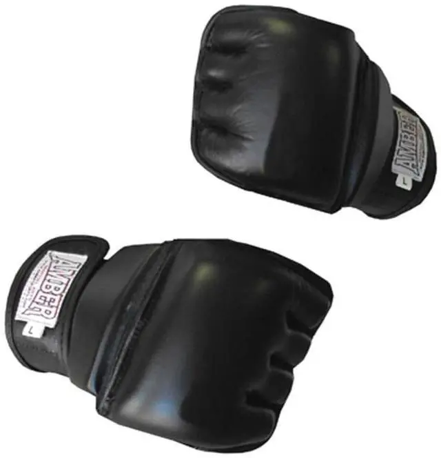 Alt view image 2 of 3 - Amber Fight Gear MMA Gel Shock Gloves, Shock-Absorbing Gel Padding, Leather Construction, Hook & Loop Wrist Strap, Durable Training & Sparring Gloves, Black, Regular