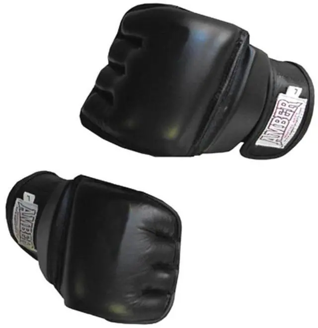 Alt view image 3 of 3 - Amber Fight Gear MMA Gel Shock Gloves, Shock-Absorbing Gel Padding, Leather Construction, Hook & Loop Wrist Strap, Durable Training & Sparring Gloves, Black, Regular
