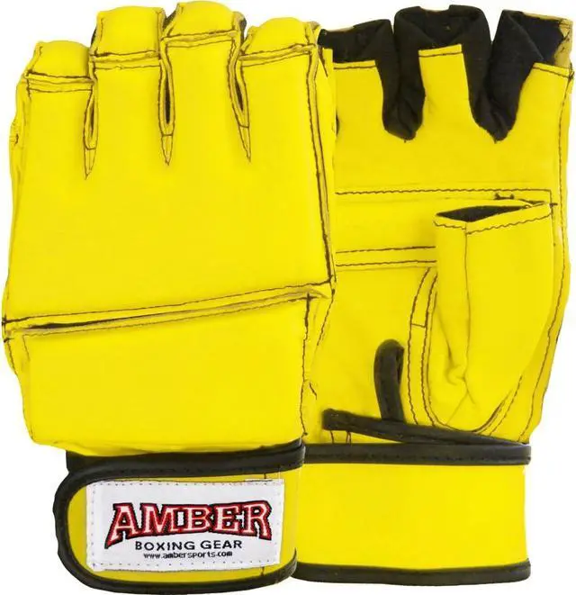 Main image of Amber Fight Gear Premium Grappling Gloves for MMA Leather, Enhanced Grip, Excellent Wrist Support, Breathable Comfort - Ideal for Grappling and Clinch Fighting and Colors Yellow Medium