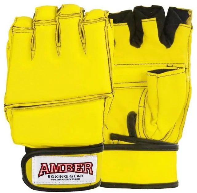 Alt view image 2 of 3 - Amber Fight Gear Premium Grappling Gloves for MMA Leather, Enhanced Grip, Excellent Wrist Support, Breathable Comfort - Ideal for Grappling and Clinch Fighting and Colors Yellow Medium