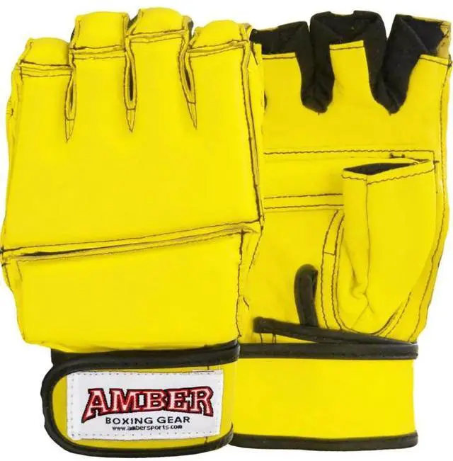 Alt view image 3 of 3 - Amber Fight Gear Premium Grappling Gloves for MMA Leather, Enhanced Grip, Excellent Wrist Support, Breathable Comfort - Ideal for Grappling and Clinch Fighting and Colors Yellow Medium