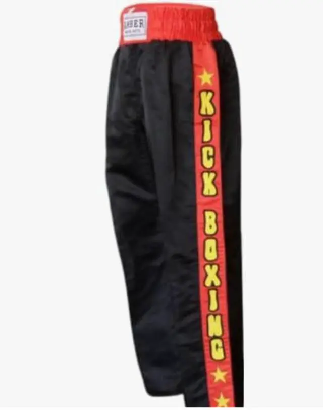 Alt view image 2 of 3 - Amber Fight Gear Nylon/Satin Kickboxing Pants Featuring 3" Boxing Style Waistband and Drawstring, and Durability XX-Large Black/Red/Yellow