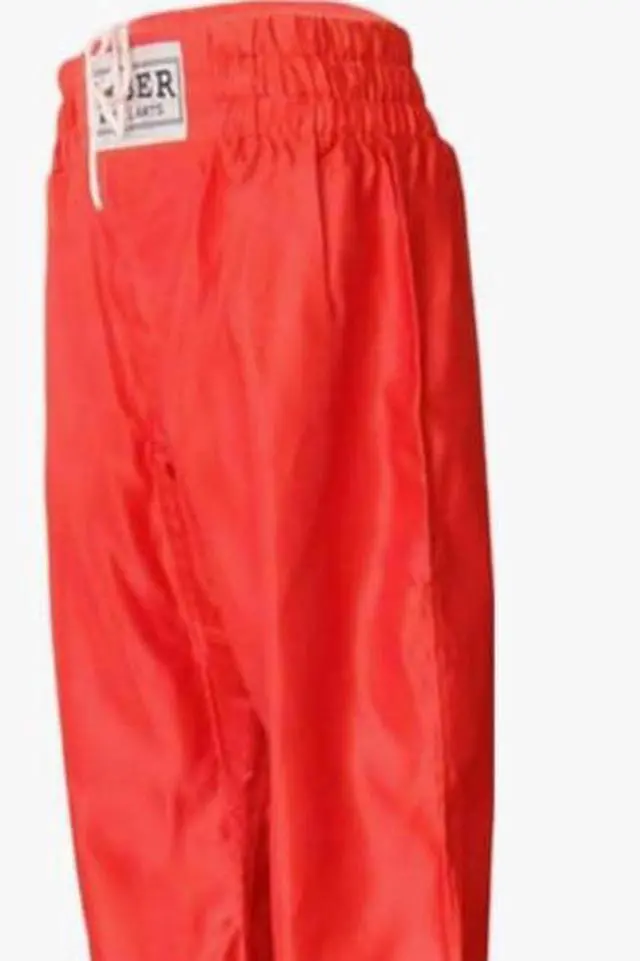 Alt view image 3 of 3 - Amber Fight Gear Nylon/Satin Kickboxing Pants Featuring 3" Boxing Style Waistband and Drawstring, and Durability Large Red