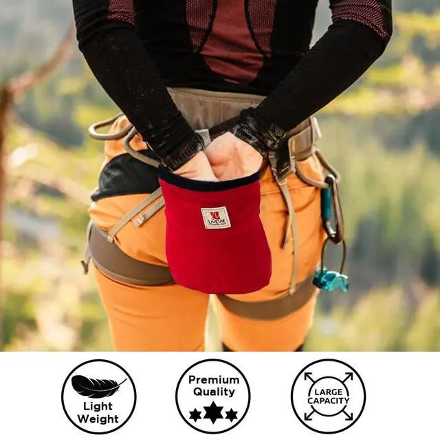 Alt view image 4 of 4 - Amber Fight Gear Ultralight Chalk Bag with Secure Cinch Closure and Durable Nylon Loop, Perfect for Rock Climbing, Bouldering, Crossfit, and Gymnastics Red