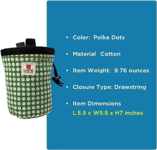 Alt view image 5 of 5 - Amber Fight Gear Ultralight Chalk Bag with Secure Cinch Closure and Durable Nylon Loop, Perfect for Rock Climbing, Bouldering, Crossfit, and Gymnastics Polka Dots