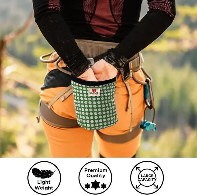 Alt view image 4 of 5 - Amber Fight Gear Ultralight Chalk Bag with Secure Cinch Closure and Durable Nylon Loop, Perfect for Rock Climbing, Bouldering, Crossfit, and Gymnastics Polka Dots