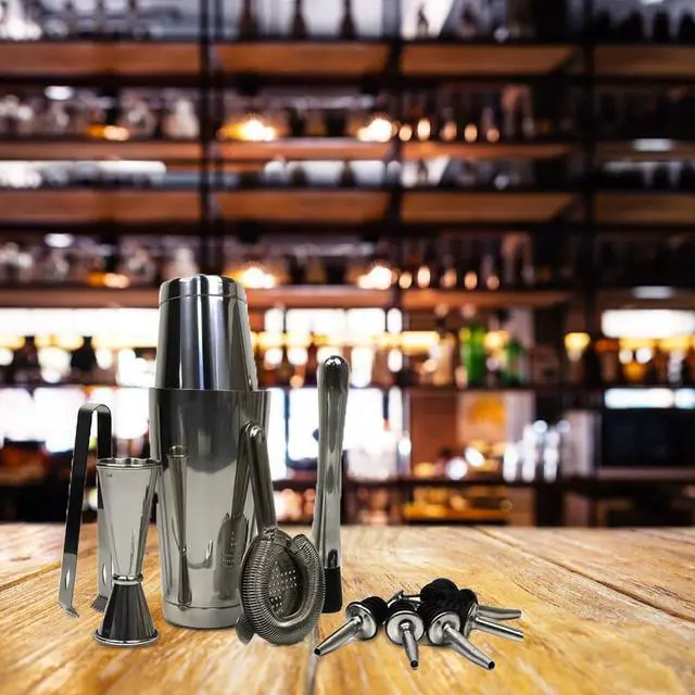 Alt view image 4 of 5 - LIVEVIE Boston Cocktail Shaker Set, 13-Piece Professional Bartender Kit with Stainless Steel Shakers, Jigger, Strainer, Muddler, Tongs, Bottle Pourers & Swizzle Stick for Home & Professional Bars
