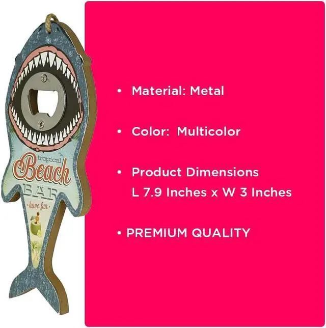 Alt view image 5 of 5 - LIVEVIE Shark Bottle Opener for Beer, Soda, and Pop Tops - Wall Mount Bartender Kitchen Barware