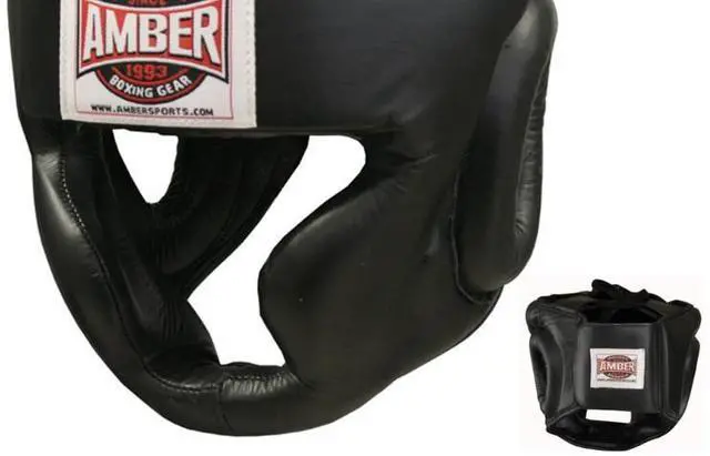 Alt view image 3 of 3 - Amber Fight Gear Extreme Full-Face Leather Headgear Ultimate Protection Medium