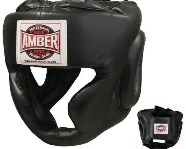 Alt view image 2 of 3 - Amber Fight Gear Extreme Full-Face Leather Headgear Ultimate Protection Medium