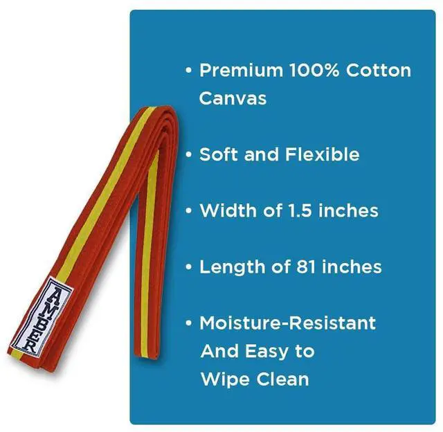 Alt view image 7 of 7 - Amber Sporting Goods Premium Karate Belt, 100% Cotton Canvas Martial Arts Belt for Karate, Taekwondo & Judo