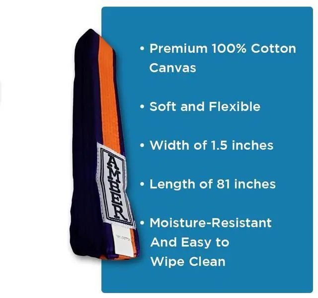 Alt view image 2 of 5 - Amber Sporting Goods Premium Karate Belt, 100% Cotton Canvas Martial Arts Belt for Karate, Taekwondo & Judo Size 6 - 120 Inches