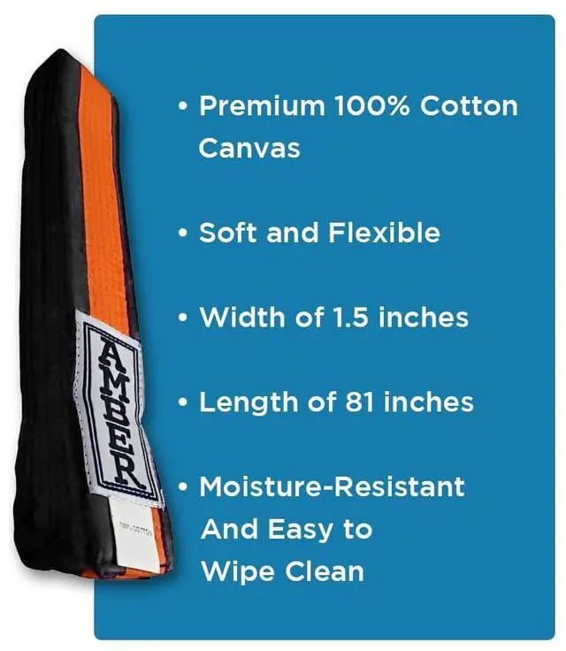 Alt view image 5 of 5 - Amber Sporting Goods Premium Karate Belt, 100% Cotton Canvas Martial Arts Belt for Karate, Taekwondo & Judo Size 2 - 89 Inches