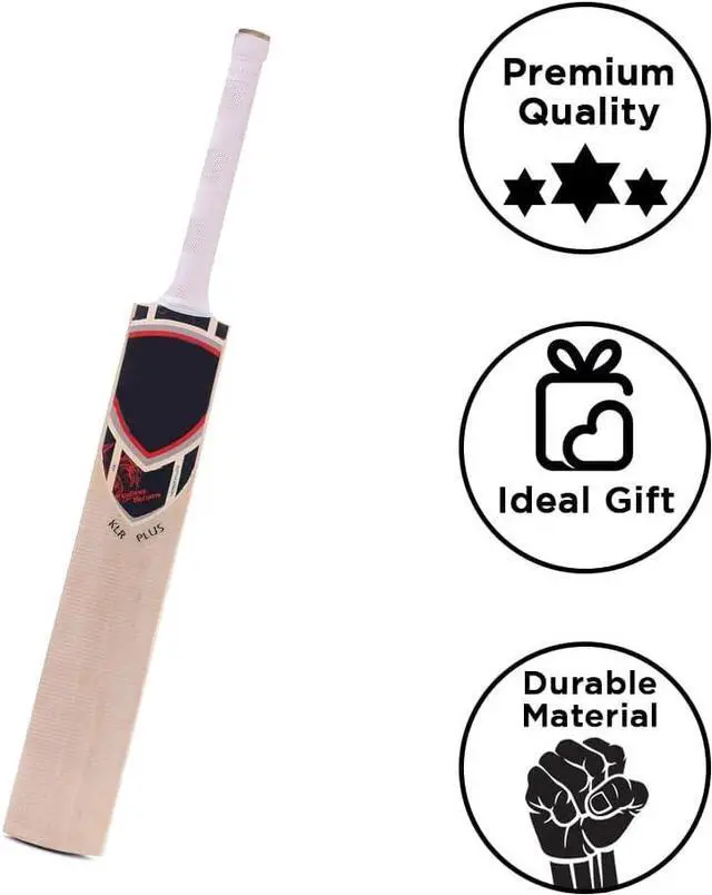 Alt view image 4 of 5 - Amber Fight Gear KLR Plus Kashmir Willow Cricket Bat, Handcrafted Grade R Willow with Web Tape Front and Full Sticker Back Kashmir Willow Handle, Red and Black