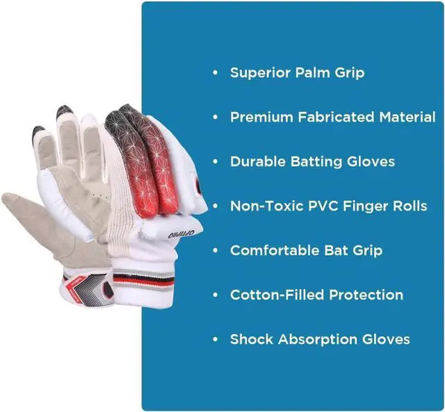 Alt view image 3 of 4 - Amber Fight Gear Optipro Batting Gloves for Cricket Premium Fabric Palm, Non-Toxic PVC Finger Rolls, Cotton Back Ventilated & Lightweight, Sweat-Resistant for Better Grip Medium