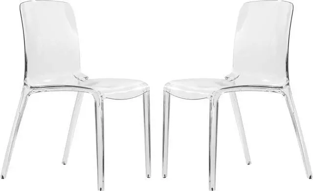 Main image of LeisureMod Adler Mid-Century Modern Dining Chair Set of 2 - Clear Acrylic Contemporary Design for Kitchen, Dining Room, and Modern Home Decor