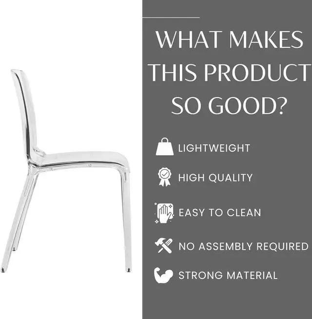 Alt view image 3 of 7 - LeisureMod Adler Mid-Century Modern Dining Chair Set of 2 - Clear Acrylic Contemporary Design for Kitchen, Dining Room, and Modern Home Decor