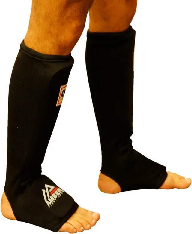 Alt view image 2 of 3 - Amber Fight Gear Nylon Shin and InstepMuay Thai Shin-n-Step for Muay Thai Kickboxing MMA Protective Training Sparring Shin Guards Pair Large X-Large