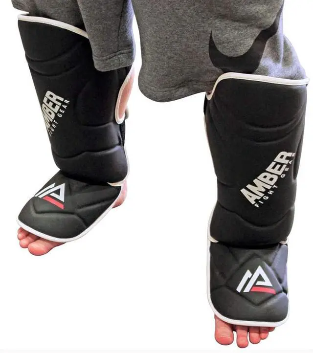 Alt view image 4 of 5 - Amber Fight Gear Centurion Muay Thai Shin Guards with Instep, High-Density Foam, Skintex Leather, Adjustable StrapsDurable, Lightweight for MMA, Kickboxing, and More.