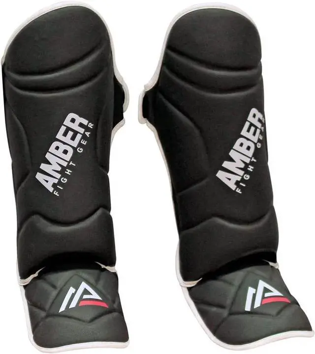 Alt view image 3 of 5 - Amber Fight Gear Centurion Muay Thai Shin Guards with Instep, High-Density Foam, Skintex Leather, Adjustable StrapsDurable, Lightweight for MMA, Kickboxing, and More.