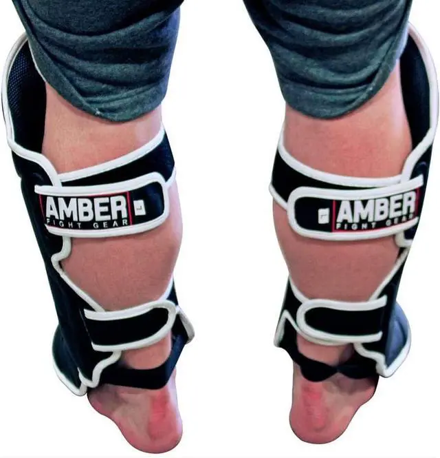 Alt view image 5 of 5 - Amber Fight Gear Centurion Muay Thai Shin Guards with Instep, High-Density Foam, Skintex Leather, Adjustable StrapsDurable, Lightweight for MMA, Kickboxing, and More.