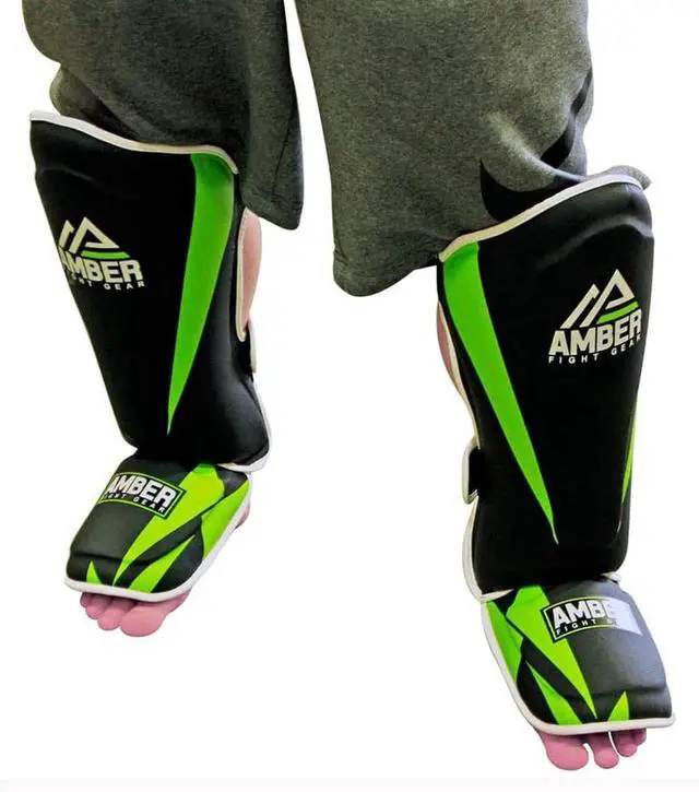 Alt view image 5 of 5 - Amber Fight Gear Pro Style Competition Muay Thai Shin Guards with Instep Protection for Kickboxing, MMA, and Combat Sports, Lightweight, Durable, and Adjustable, Large