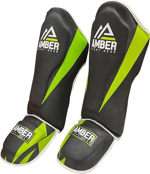 Alt view image 3 of 5 - Amber Fight Gear Pro Style Competition Muay Thai Shin Guards with Instep Protection for Kickboxing, MMA, and Combat Sports, Lightweight, Durable, and Adjustable, Large