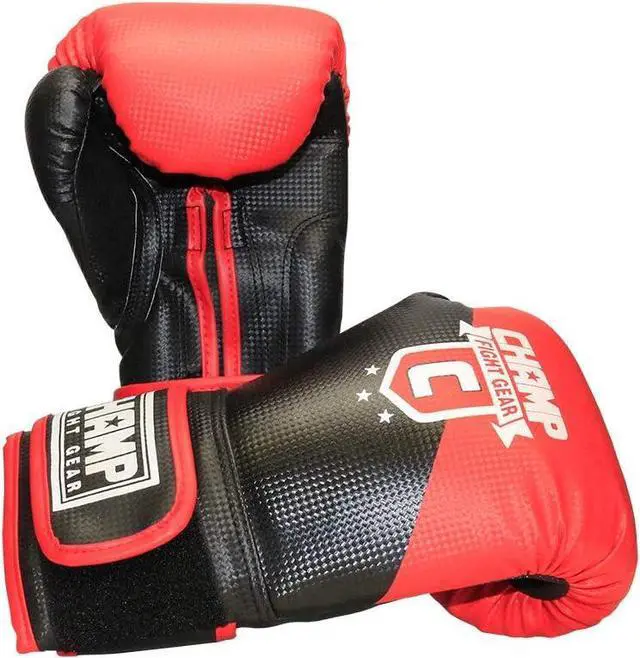 Alt view image 2 of 5 - Amber Fight Gear The Champ Hook & Loop Gloves 12oz Black/Red