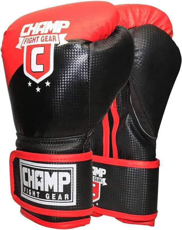 Main image of Amber Fight Gear The Champ Hook & Loop Gloves 12oz Black/Red
